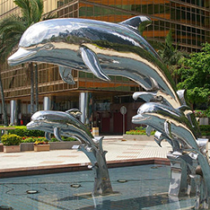 stainless steel mirror finishing group dolphin water fountain